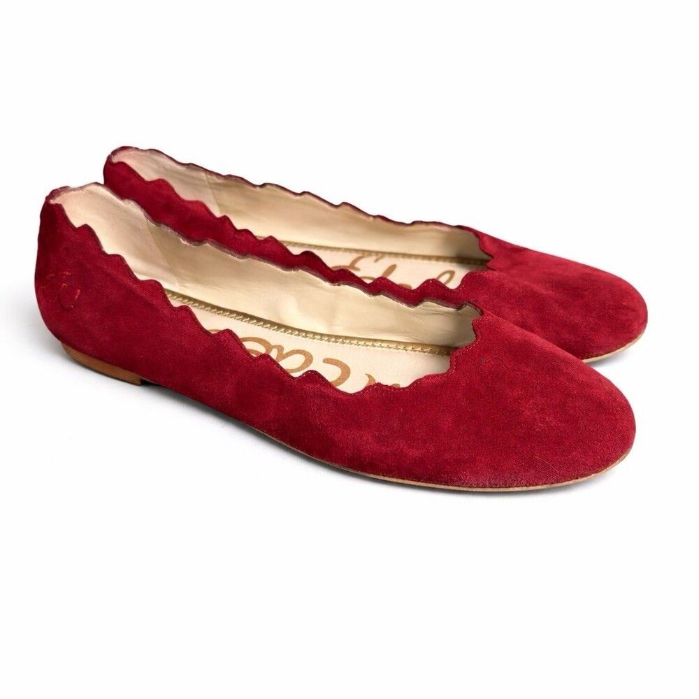 Sam Edelman Francis Ballet Flats Womens 9.5 Burgundy Suede Scalloped - Picture 2 of 9